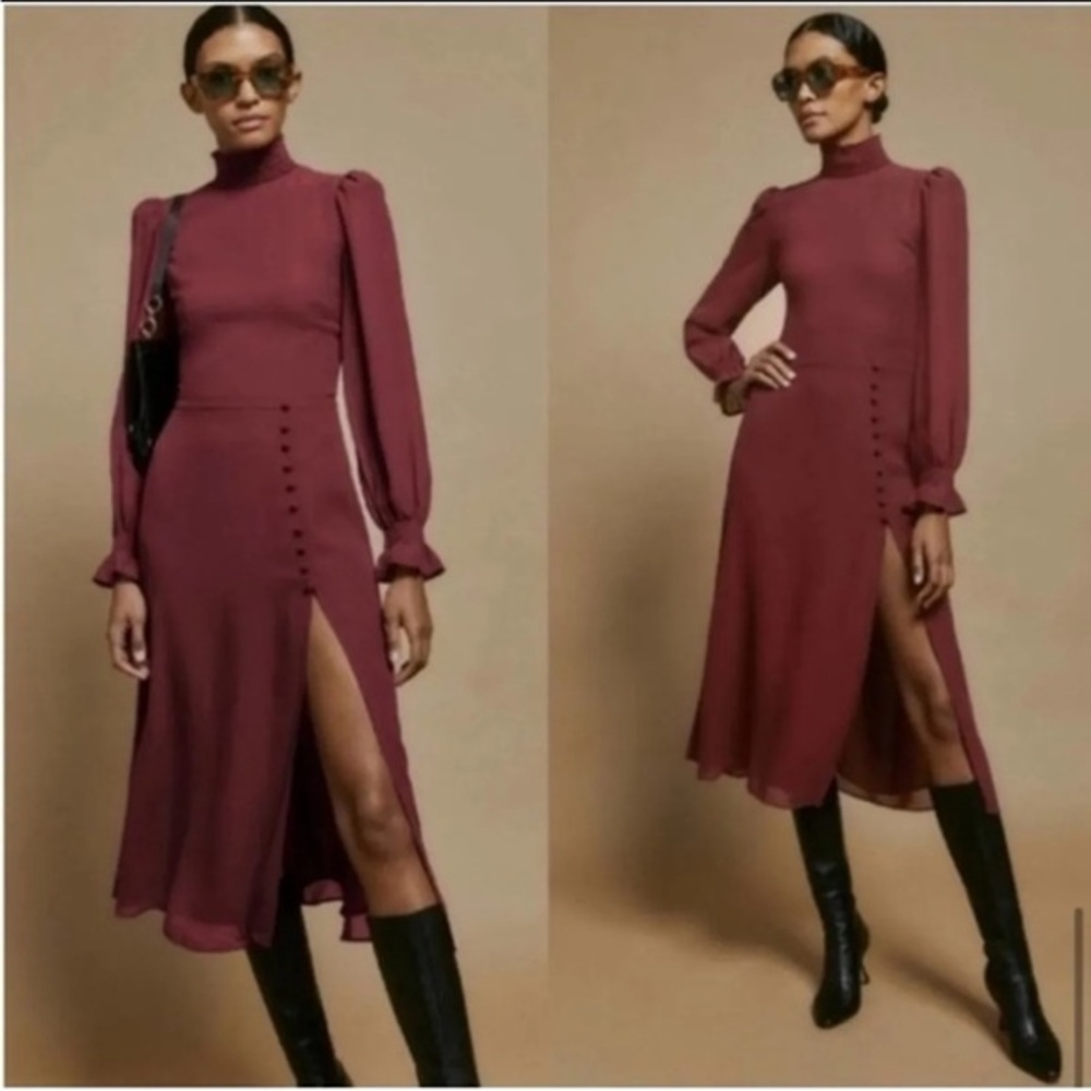 Reformation Stevi Slit-leg Crepe Midi Dress in Claret